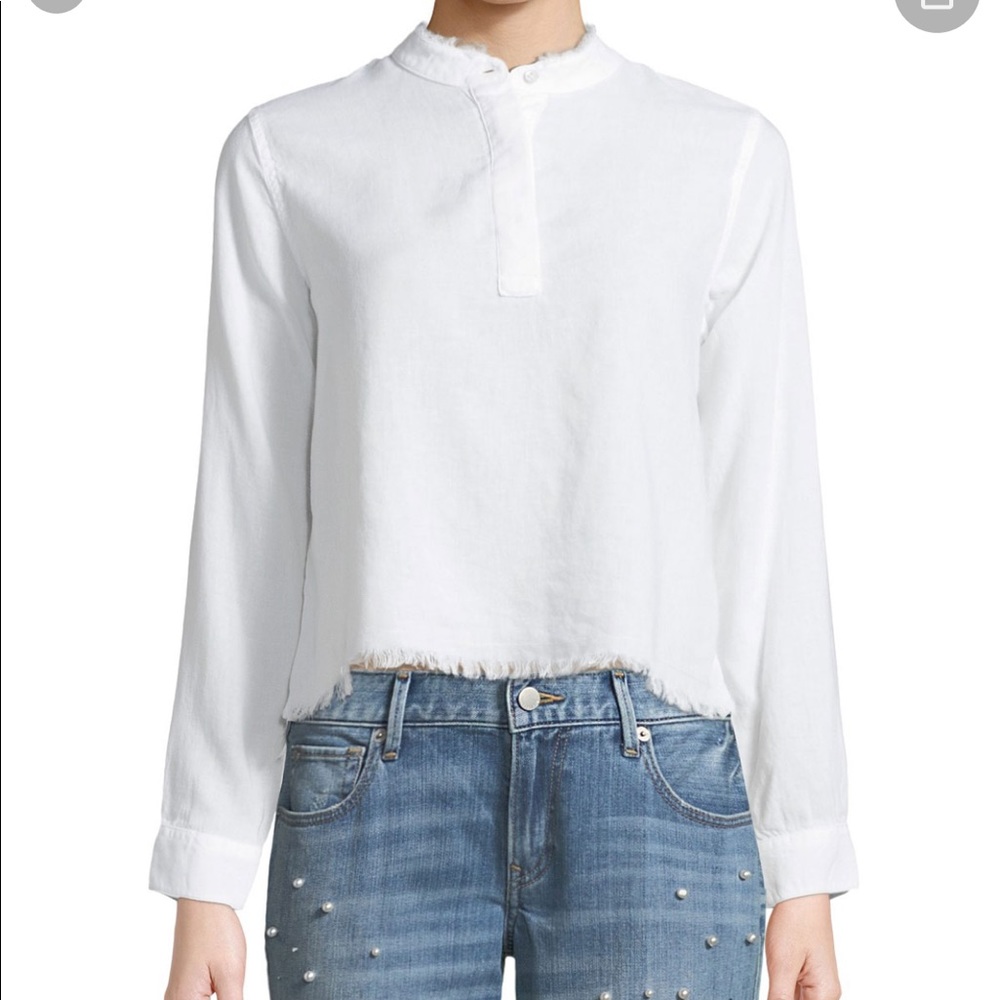 DL1961 White W3rd Sullivan Frayed Crop Shirt
